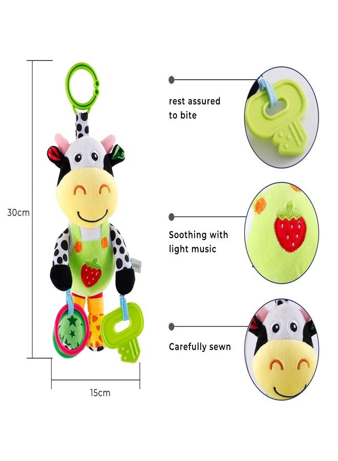 LUKCOZMO Interactive 3D Teethers Musical Baby Toy-Plush Stroller Hanging Doll for Infant Babies Stuffed Animal Activity Soft Toys with Multi-Sensory Crinkle, Rattle & Textures for Tummy Time 0-3 Years Cow - Image 2